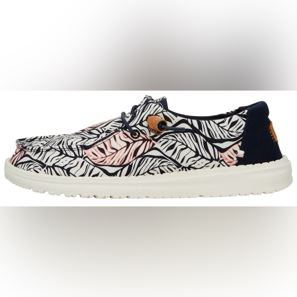Hey Dude Womens Slip-On Sneakers in Navy, White & Blush Leaf Print - Picture 4 of 6
